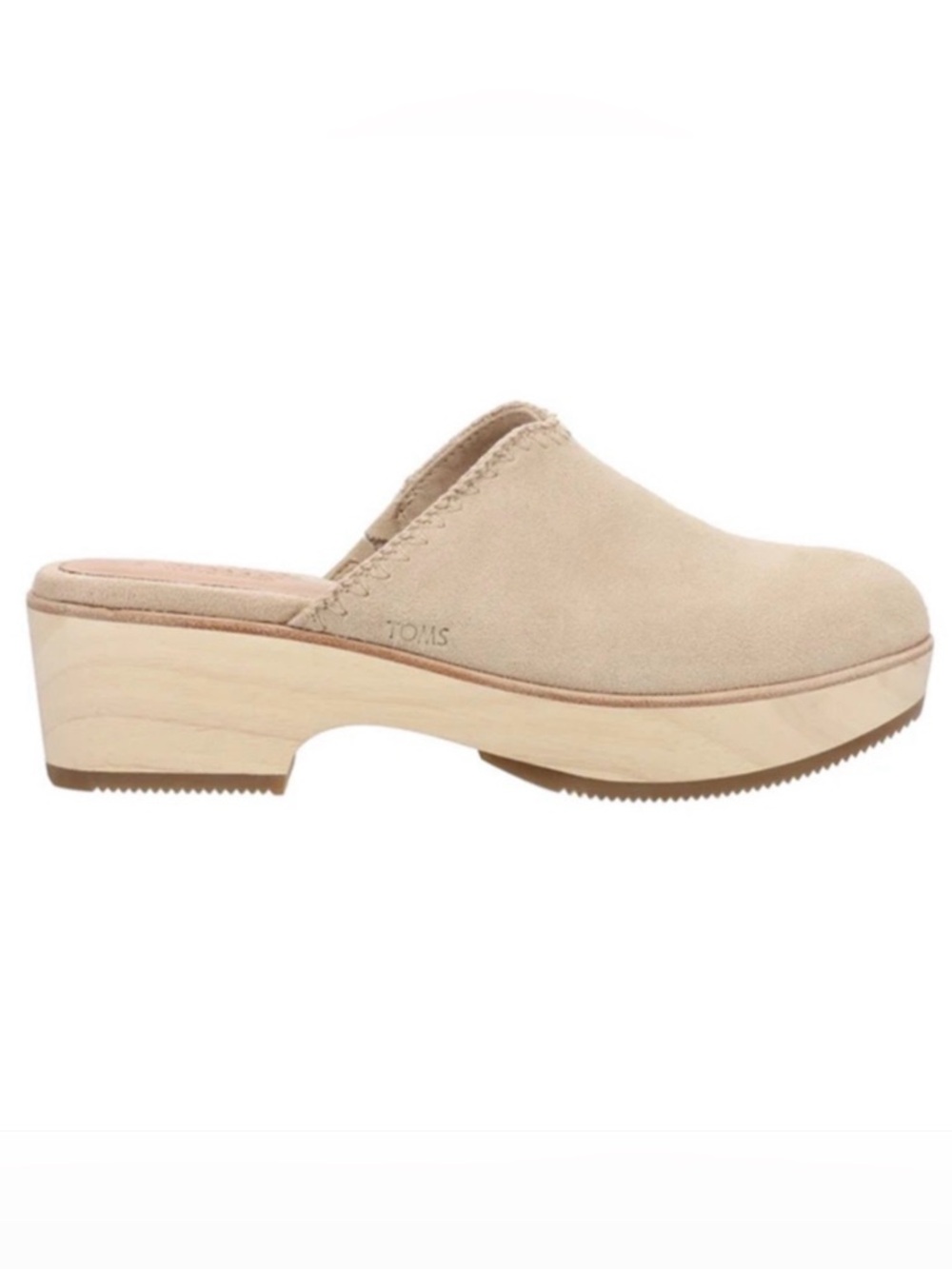 TOMS Women’s 8.5 Addison Neutral Cream Suede Round Toe Mule Wooden Clogs in EUC - Picture 11 of 16